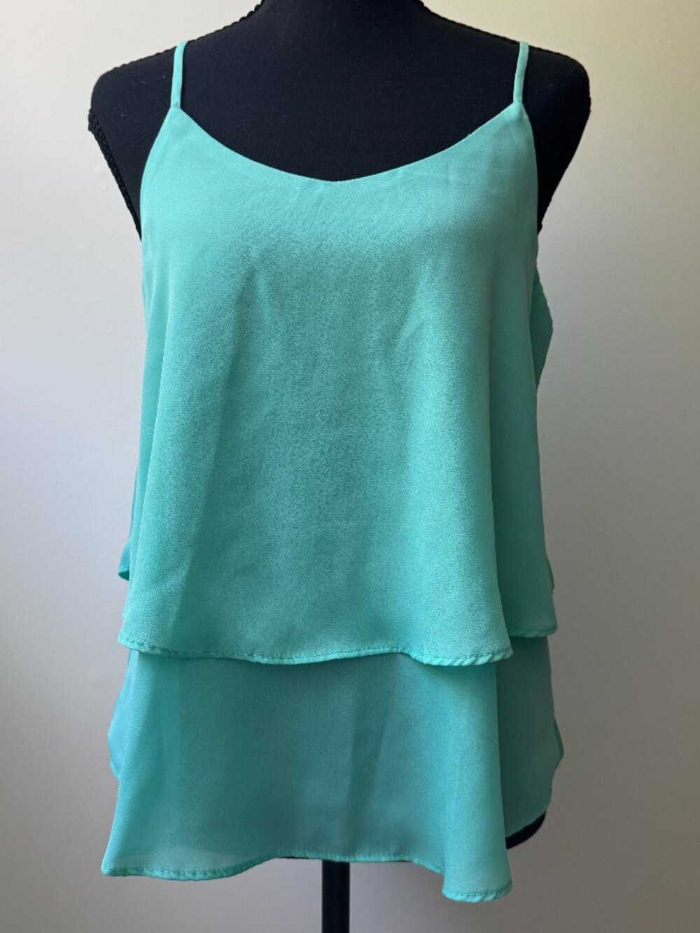 Annabella Mint Green Tiered Camisole Top Aqua Layered Spaghetti Strap Small
